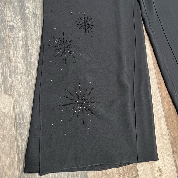 Adrianna Papell Black Sheer Crepe Wide Leg Pants Evening Palazzo Sz 12 Beaded - Picture 2 of 9